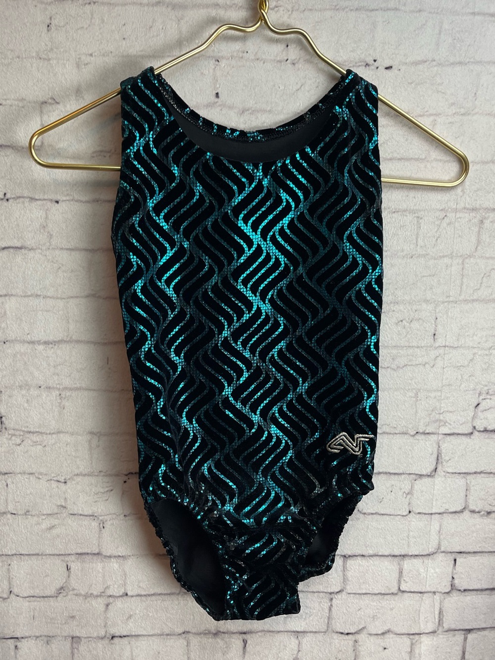 Alpha Factor size child’s large black and turquoise leotard